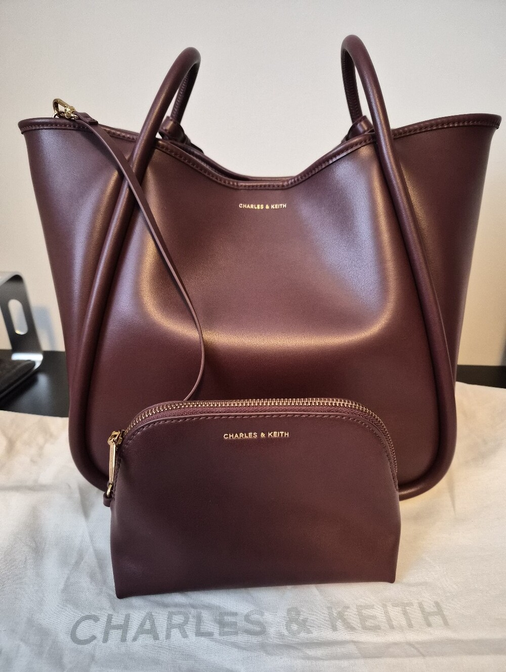 Charles & Keith Lyla Tubular Slouchy Tote Bag - Mulberry Plum